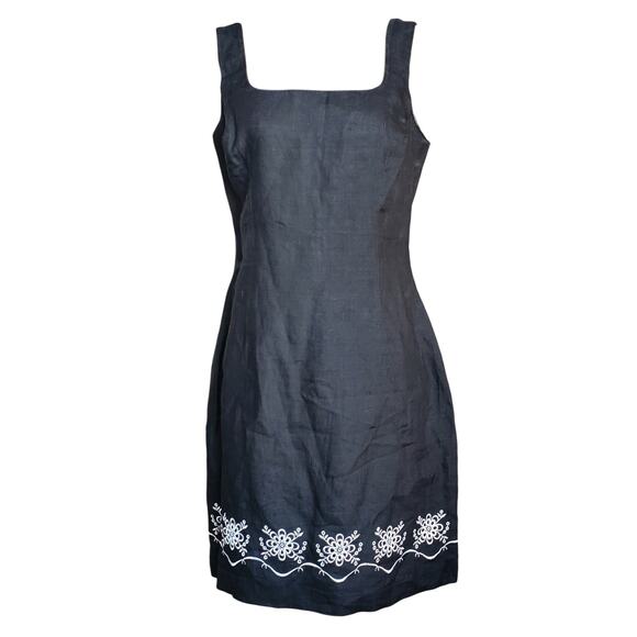 Vintage Linen Blend Mini Dress Black White Embellishments Cali Cali - Size 10 - Picture 1 of 8